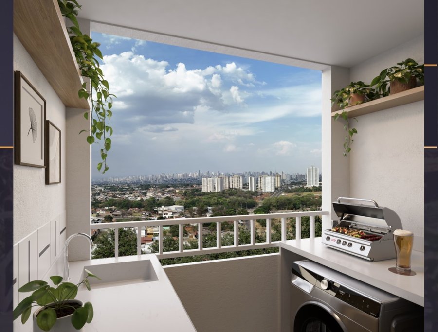 Varanda gourmet do apartamento com vista da cidade