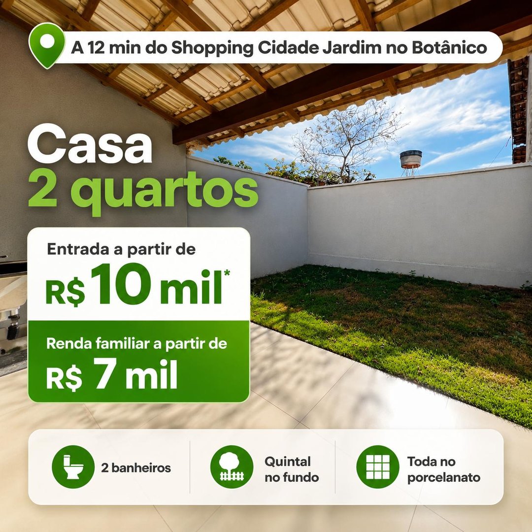 Casa 2 quartos no Botânico — entrada a partir de R$ 10 mil, a 12 min do Shopping Cidade Jardim